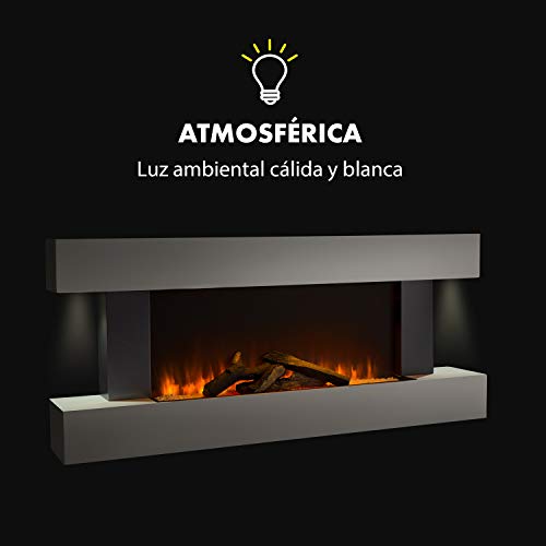 Klarstein Chimenea Electrica Bajo Consumo Pared, Estufa sin Leña de Interior, Chimeneas Electricas Decorativas 2000W, Llama LED, Chimenea Decorativa con Mando, Temporizador y Efecto Real Troncos - imagen 5