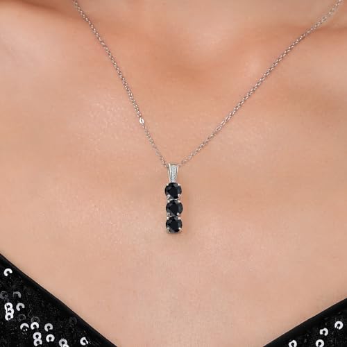 Gem Stone King Diamond and 3 Gemstone Birthstone Pendant Necklaces For Women | 925 Sterling Silver | Three Stone Pendant Necklace | Round 5MM | With 18 Inch Silver Chain3