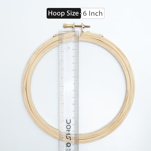 Image of EmbroideryMaterial 6 Inch Round Wooden Embroidery Hoop Ring with Brass Screw | Embroidery Frame for Hand Embroidery, Cross Stitch, Aari Work & Punch Needle (1 Piece)