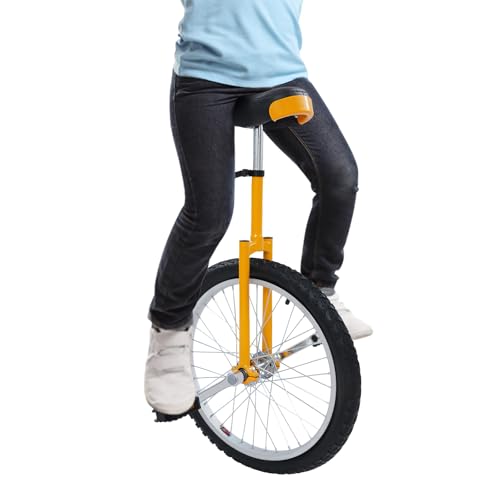 20 Inch Outdoor Wheel Unicycle, One Wheel Bike Adjustable Seat, Outdoor Sports Fitness Exercise Unicycle for Balance Training Talent Performance for 7-60 Years Old Adult (Yellow)
