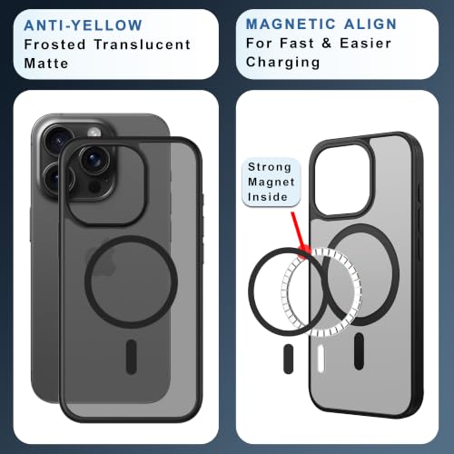 Image of CEDO Magnetic Cover for iPhone 15 Pro Max | Compatible with MagSafe Wireless Charging | Matte Black Case Designed with Magnetic Lock Shockproof Edge Protection Backcover (Translucent Black)