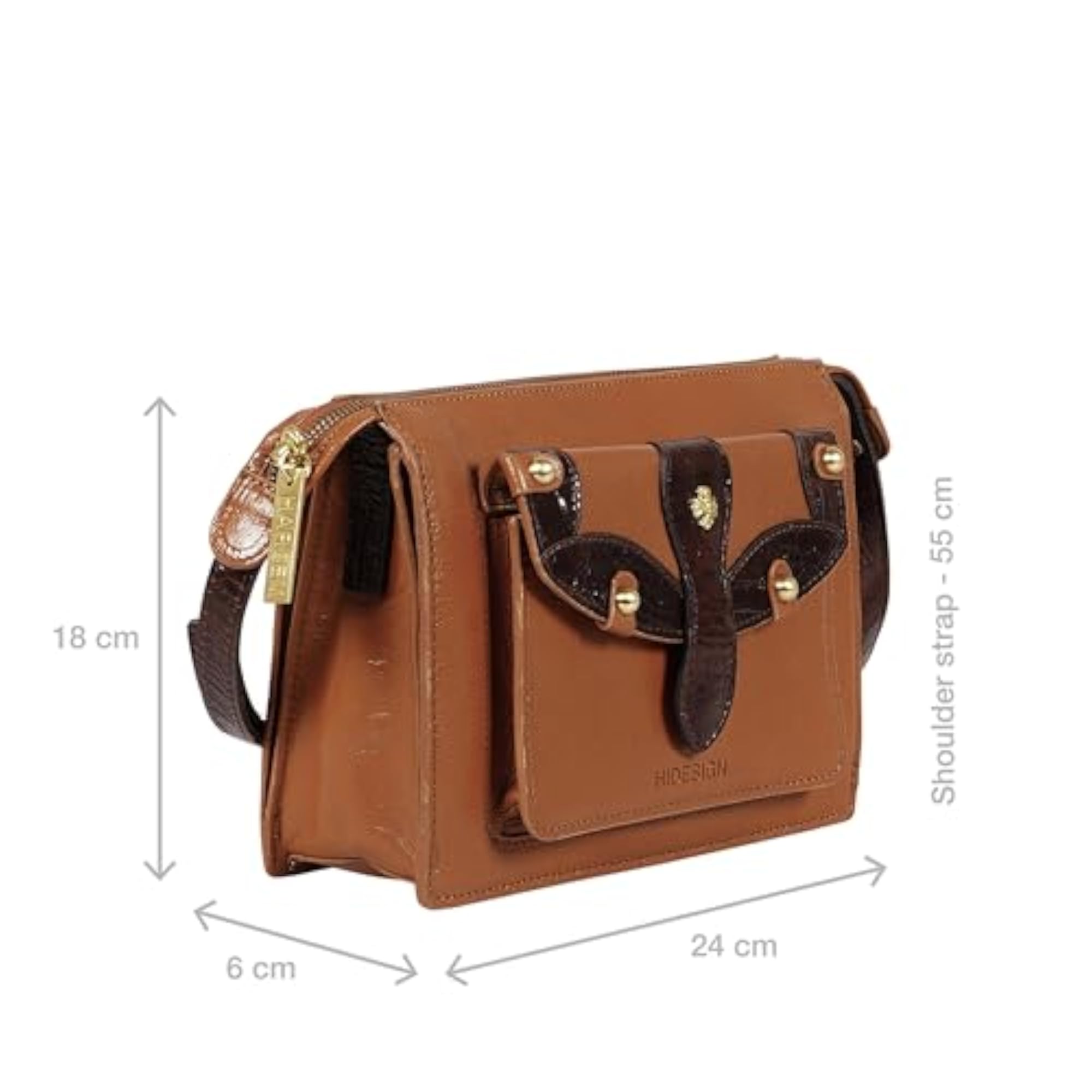 Genuine Leather Women's Sling Bag in Tangerine & Dark Brown