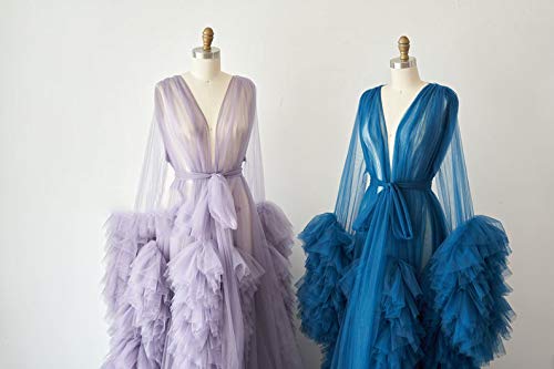 Image of BATHGOWN Sexy Illusion Long Lingerie Tulle Robe Nightgown Bathrobe Sleepwear Bridal Robe Wedding Scarf