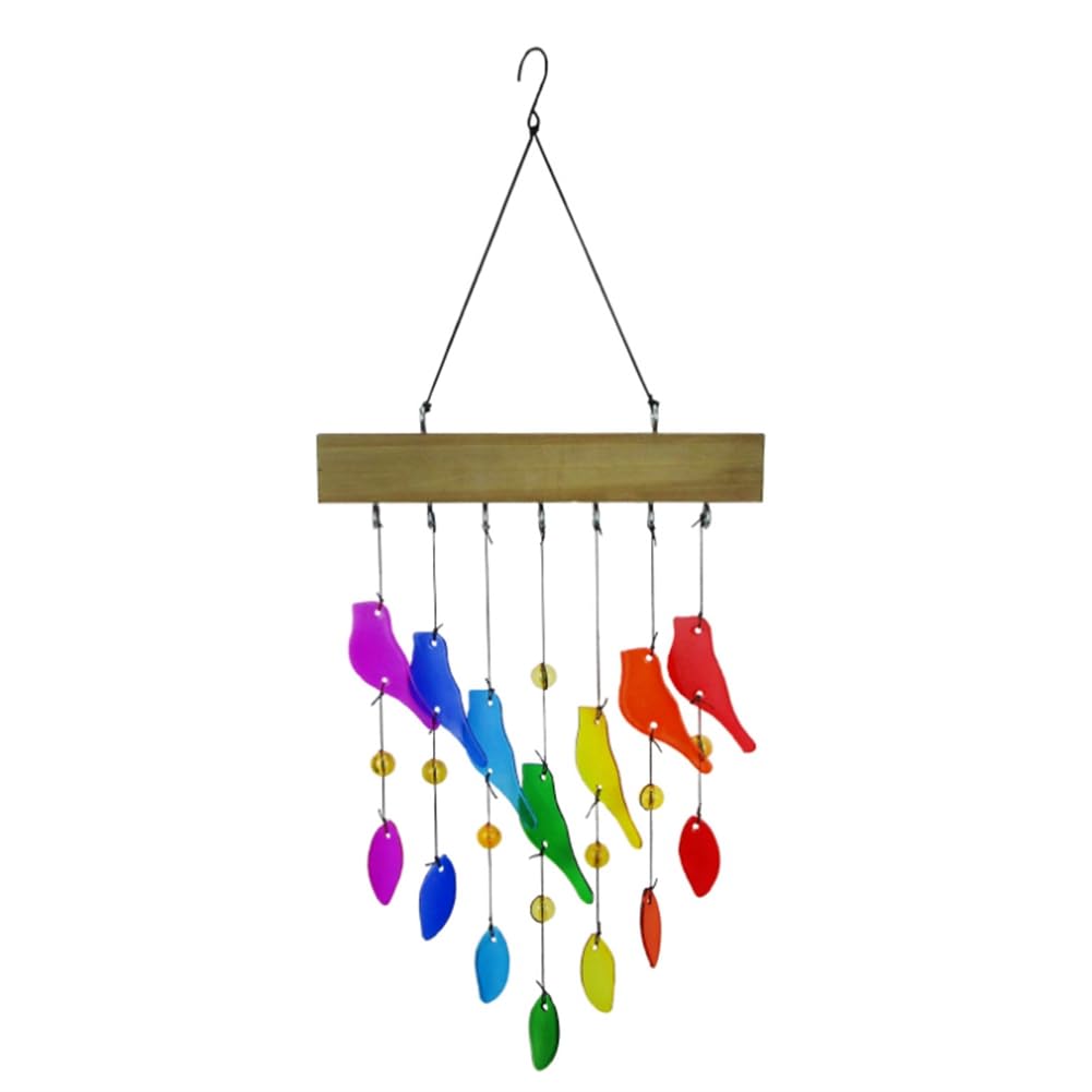 CTRLZS Handwork Crystal Glass & Driftwood Chimes, Sandblasted Glass and Wood Handcrafted Wind Chimes, Birds Wind Chimes