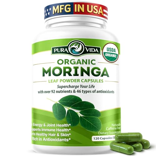 PURA VIDA MORINGA Organic Moringa Capsules, Pure Moringa Leaf Powder Single Origin for Energy,...