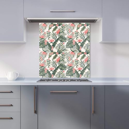 Premium Dark Tropical Green Leaves Kitchen Splashback 6mm Toughened Glass Kitchen Splashback – Heat Resistant Splashback for Kitchens, Perfect for Cookers and Hobs, Polished Edges
