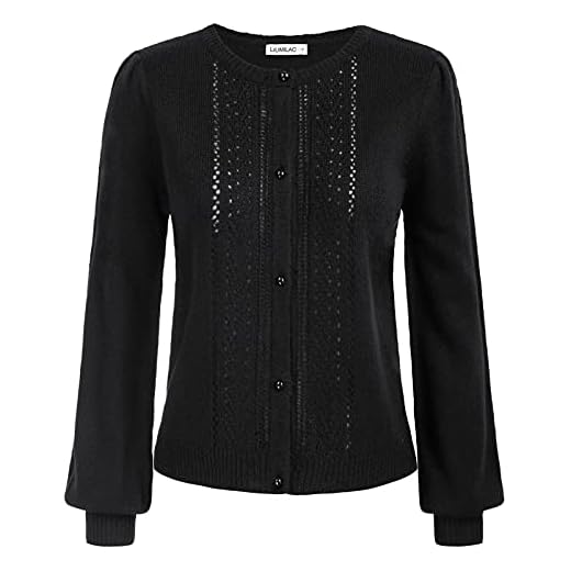 LIUMILAC Dam casual cardigan långärmad kofta för höst vinter enfärgad stickad kofta öppen framsida kofta med knapp, svart, L