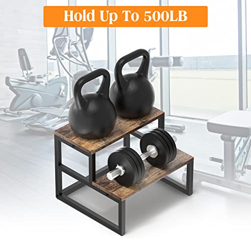 Lasieyo Wooden Step Stools For Adults Kids, 2-Step Stool For Heavy Duty High Bed Steps, Kitchen Step Stool, Wide Wooden Step Stools For Kids - Holds Up To 500Lb With Steel Frame (Dark Brown) #TOP6