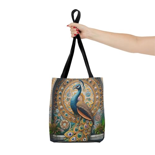 Premium Peacock Mosaic Tile Architecture Tote Bag with Reinforced Stitching4