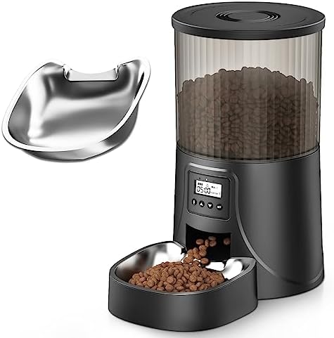 PETULTRA Automatic Cat Food Dispenser, Automatic Cat Feeder Programmable Portion Control, 4L Timed Auto Dog Feeders with Stainless Steel Bowl, Desiccant Bag, Dual Power Supply, 10s Voice Recorder