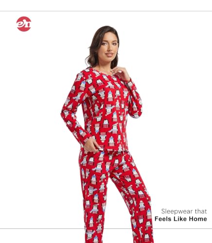 Image of ENJOYNIGHT Womens Pajama Set Cotton Pjs Long Sleeve Sleepwear with Pockets | Two Piece Crew Neck Sleep Set, Elastic Waist Long Pant, Lightweight Loungewear