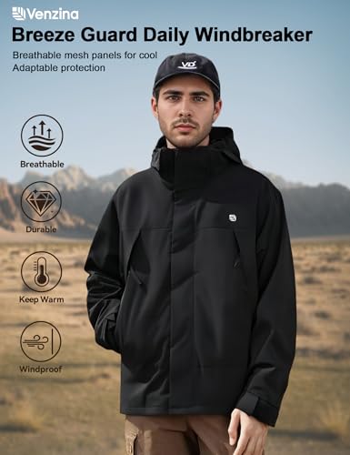 Image of Venzina Men's Waterproof Rain Jacket-Lightweight Windbreaker with Color Block Design, Breathable for Urban Outdoor, Daily Commuting I Fashion Unisex Couple Jacket