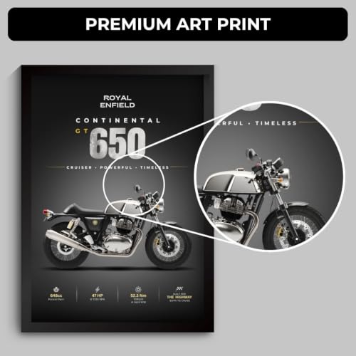 Image of RE Continental GT 650 Mr Clean Poster | Framed RE Continental GT 650 A4 Sized (31 x 23 cm) | Mr Clean Bike Poster for Wall, Gift for Boys, Bike Frames | Bikes Posters for Wall, Bedroom, Hostel, Study Room (F 195)