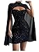 IQLWI Women's Sequin Cloak Sleeve Dress Mock Neck Cocktail Long Flowy Sleeves for Going Out Fromal Prom Party (US, Alpha, XX-Large, Regular, Regular, Sparkle Black)