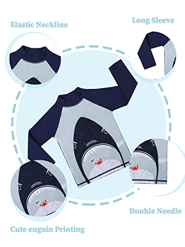 Miyang Boys Swimsuit Rash Guard Toddler Kids Long Sleeve Shark Two Piece Striped Dark Blue Tag Size 7T=6-7 Years #TOP3