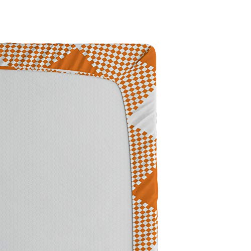 Lunarable Plaid Fitted Sheet, Traditional Diagonal Gingham Pattern Chevron Zigzag Design Plaid Illustration, Soft Decorative Fabric Bedding All-Round Elastic Pocket, Twin Size, Orange And White #TOP2