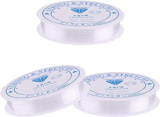 3 Rolls (0.6/0.8/1.0 mm) jewellery strong elastic string wire for bracelets making, clear stretchy string for jewellery making, elastic clay beads thread for bracelets beading