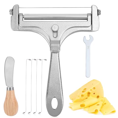 Gosknor 7pcs Cheese Slicer Kit, Adjustable Thickness Stainless Steel Handheld Wire Cheese Cutters with Replacement Wires Wrench Butter Knife Practical Kitchen Tools for Block Butter