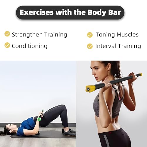 Signature Fitness Total Body Workout and Exercise Weighted Bar with Padded Grip Handle and Steel Core for Fitness and Recreation, Multicolor, 3 Pack