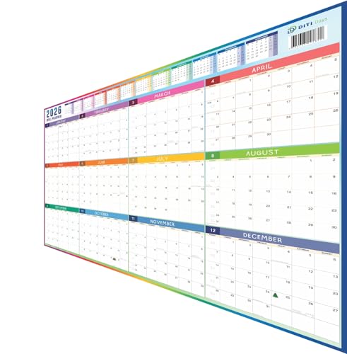 2026 Wall Planner | A1 (84x59cm) Full Year Jan-Dec 2026 | UK & Ireland Holidays | Rainbow Design | 170 GSM Premium Silky Paper | Home Office University School Planner | British Made| Boxed| Folded