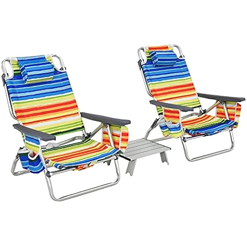 Goplus Beach Chair, Folding Backpack Beach Chairs for Adults w/Adjustable Positions, Head Pillow, Cooler Bag, Towel Bar, Cup Holders, Sunbath Sling Tanning Lounge, Folding Layout Camping Chairs