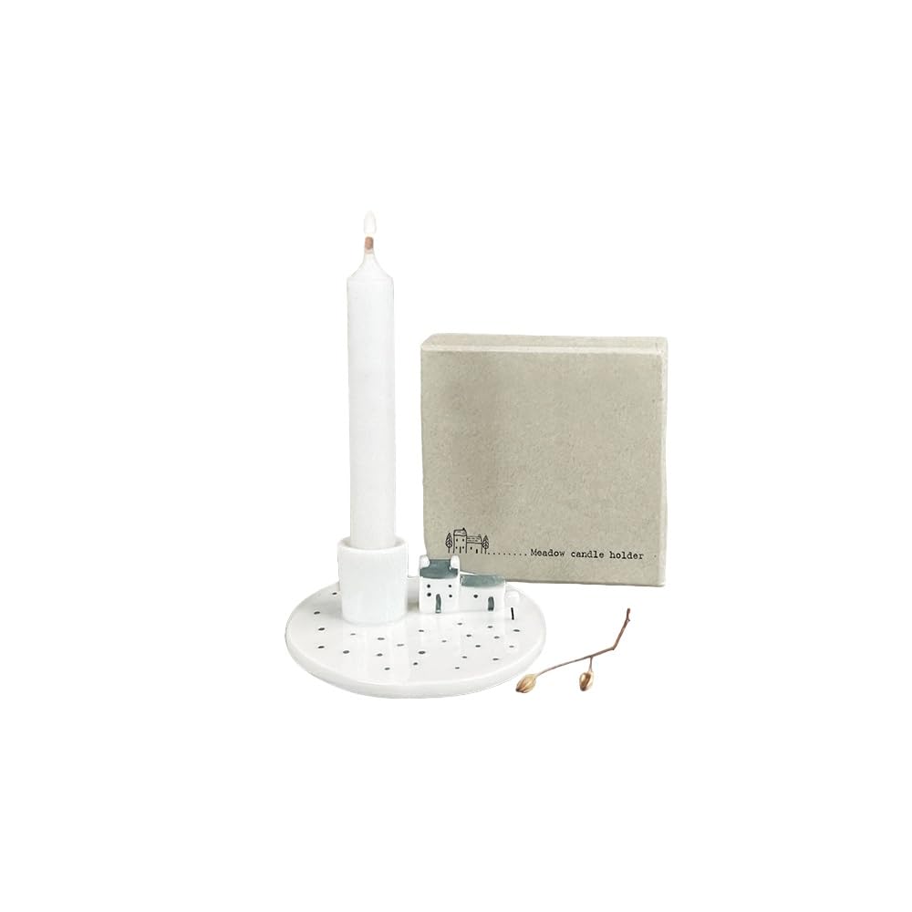 East Of India White Candle Holder & Candlestick Pillar Candle Porcelain Holder Houses In The Meadow Design Country Farmhouse Style Home Decor Decoration