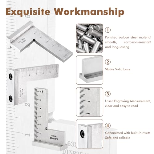 Fentar Schlosserwinkel, Präzise 90° Anschlagwinkel aus Massivem Kohlenstoffstahl, Klein Zimmermannswinkel, Schlosserwinkel mit Anschla, DIN875 Präzisionswinkel für Holzbearbeitung Modellbau (63x40mm)