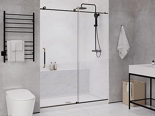 ANZZI Frameless Shower Door 76\" x 60\" Frameless Shower Door with Sliding - Matte Black and Brushed Gold - Madam Series