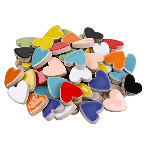 48 Pieces Assorted Colors Mosaic Tiles Crystal Mosaic For Home Decoration Crafts Supply Diy Art Projects, Ceramic Pieces Love Heart 2.2X2.3 Cm - White #TOP3