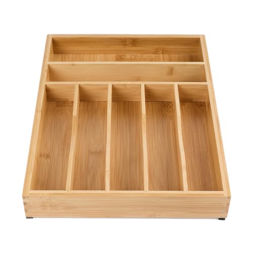 Moiubik Bamboo Silverware Drawer Organizer, Utensil Tray and Cutlery Holder for Kitchen Drawer, Flatware Storage Organizer for Spoons, Forks and Knives Natural 7 Slot by Moiubik - Used condition - Image 7