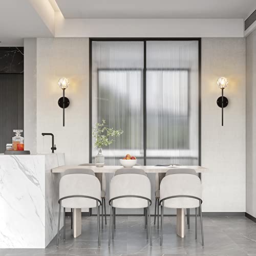 Image of BOKT Mid Century Matte Black Crystal Wall Sconce Lighting Set of 2 Modern Long Metal Wall Light Set of Two 1-Light Clear Glass Wall Lamp Retro Industrial Crystal Bathroom Vanity Light Fixture