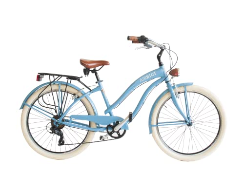 Airbici Fahrrad Beachcruiser Damen 26' Blau | City-Bike | BeachCruiser Bike 26 Zoll 6-Gang, Aluminiumrahmen, Schutzbleche, LED-Licht und Gepäckträger (Blau)