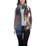 Wolf Kiss im Winter Print Quaste Schal Übergröße Quaste Schal Wraps für Frauen, Wunderschöner Vogel, One size