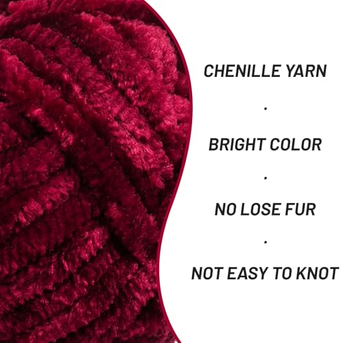 Image of Fuzzy Chunky Chenille Yarn for Crocheting,Soft Plush Yarn for Hand Knitting,Bulky 100 g(49.2 yd) Baby Blanket Yarn for Crocheting Amigurumi Yarns,Crochet Fluffy Velvet Yarn (Burgundy)