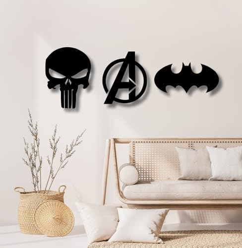 Image of TWIGGY Superhero 6mm MDF Wooden Wall Decor Set for Home, Office, or Gaming Room, Gift, Anime (pack of 3 | The Batman,Punisher,Avengers)