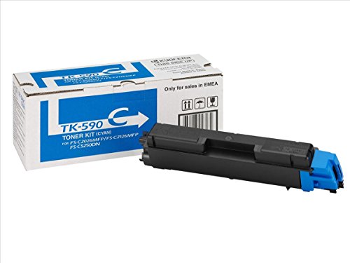 Kyocera Toner Cartridge TK-590 C - CYAN - 5.000 Pages High Capacity Genuine Premium Printer Toner - 1T02KV0NL0 - 0T2KVANL - for FS-C2026MFP / FS-C2026MFP+ / FS-C2126MFP / FS-C2126MFP+ / FS-C5250DN / FS-C2526MFP / ECOSYS P6026cdn / ECOSYS M6026cidn / M6526cdn / ECOSYS M6526cidn