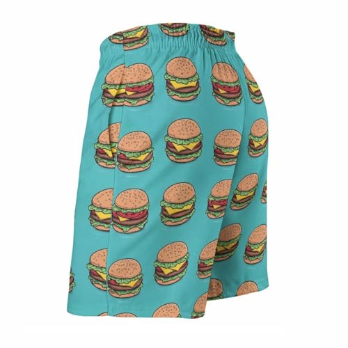 Hawaiian Shorts for Men - Comfy Cute Hamburger Green Print Mens Swim Trunks Bathing Suits with Mesh Lining4