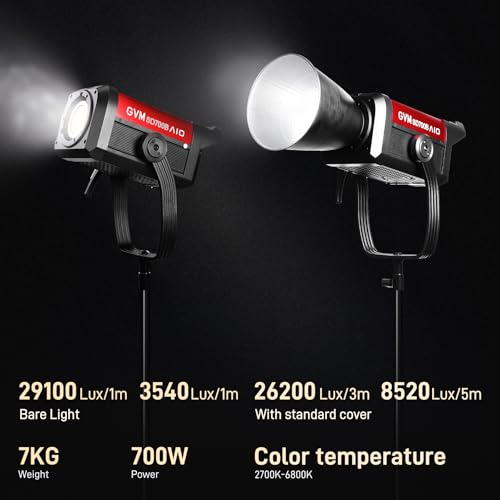 Image of GVM SD700B 700W Led Video Light, Studio Light with Bowen Mount, 29100 lux /m Photography Lighting kit with Standard Cover, Continuous Output Studio Lighting for Films, Broadcasts, CRI 97+, 2700-6800K