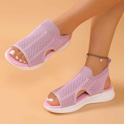 Sandalias de mujer modernas de estilo plano informal con tejido de malla para el verano 3