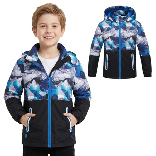 Image of MGEOY Kids Rain Jacket, Waterproof Lightweight Hooded Windbreaker for Boys Girls 4-14Y