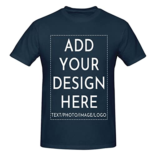 T-shirt personnalisé homme bleu marine en coton XL à col rond et manches courtes