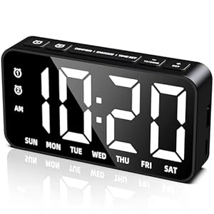 Alarm Clock for Bedrooms Dual Alarms Small Digital Clock with USB Ports 5 Adjustable Dimmer for Home Office Bedside Clock with 12/24HR Snooze Alarm Clock for Heavy Sleepers Teens Kids Elderly
