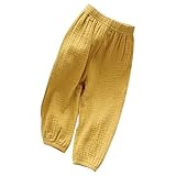 キッズ ロングパンツ 虫よけ 薄手 ガーゼ 無地 140cm イエロー