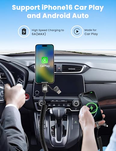 Image of Verilux 4-in-1 USB to Type C Cable for iPhone 17 /16 /15 /14, PD 240W Type C Cable Fast Charging with 480Mbps Data Transfer, Fashion Retractable Lighting Cable Design for Home, Travel, Office, Black