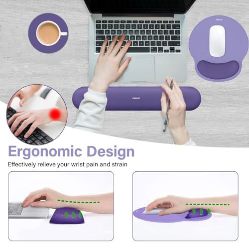 Image of MOSISO Wrist Rest Support for Mouse Pad&Keyboard Set, Circle Curved Ergonomic Mousepad&Coaster Non-Slip Base Home /Office Pain Relief&Easy Typing Pad with Soft Cloth&Raised Memory Foam, Imperial Purple