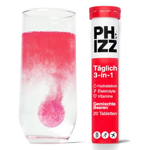 Phizz Electrolytes, Multivitamin & Hydration Brausetabletten 20 Tabletten - 18 Vitamine & Mineralien, Vitamin C, vegan & kalorienarm (Gemischte Beeren).