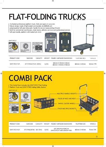 Image of STANLEY SXWT-PC517-SP Flat-Folding Aluminium Platform Truck, 120kg Load Capacity, Soft Grip Handle, Platform with Basket Pin Slots, Open Dimn: 68x41x92 cm, Folded Dimn: 68x41x80 cm