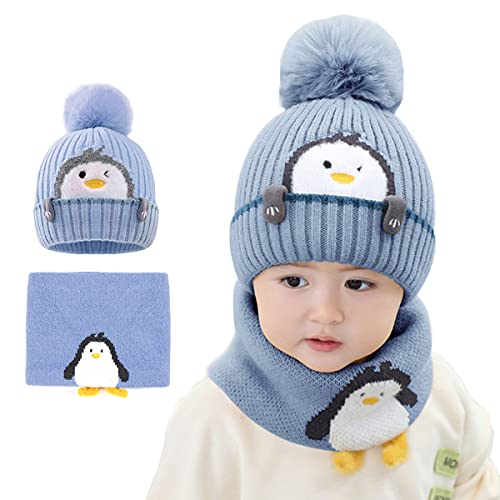 Sombrero y Bufanda de Invierno Niño Niña Bebé,Gorro de Invierno para Niños Gorro de Punto...