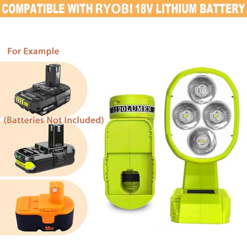 Image of Cordless LED Work Light for Ryobi One 18V Battery 1120LM LED Outdoor Spotlight Flashlight with Red&White 4 Modes, Pivoting Head for Jobsite, Handheld Spot Light for Outdoor(No Battery)