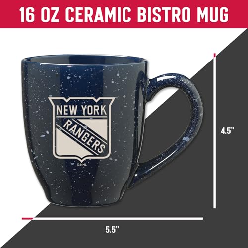 Image of Rico Industries NHL Hockey New York Rangers Royal Personalized 16 oz Team Color Laser Engraved Speckled Ceramic Coffee Mug